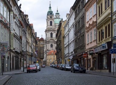 a narrow street of prague, czech republic