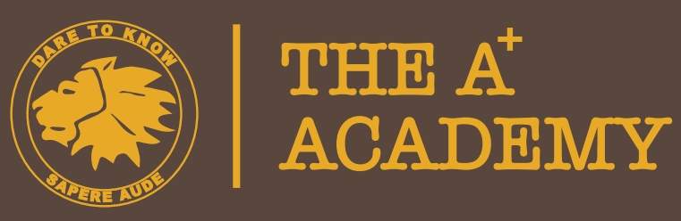 the a+ academy logo with lion on the circle emblem